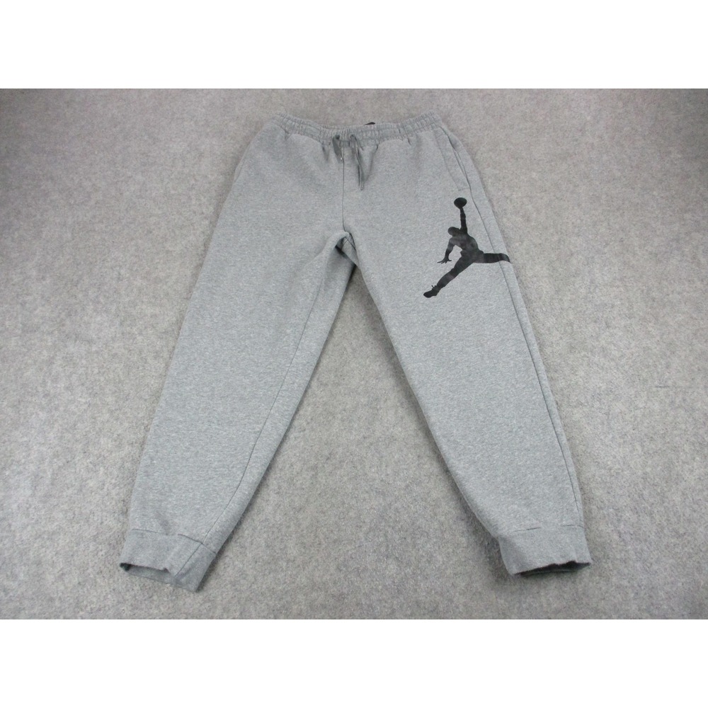 Jordan Pants Mens Medium Gray Black Jumpman Jogger Sweatpants Drawstring 30x28